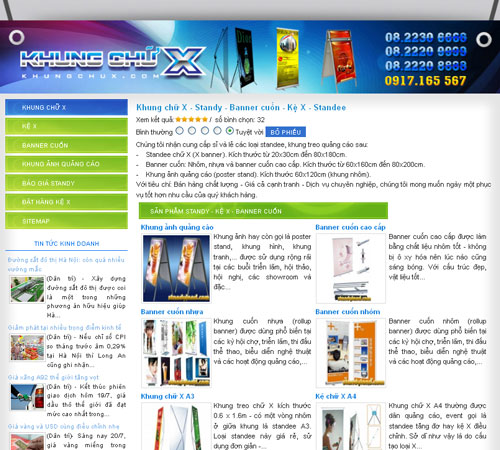 Khung chữ X – Standy – Banner cuốn – Kệ X – Standee – Giới thiệu website mới