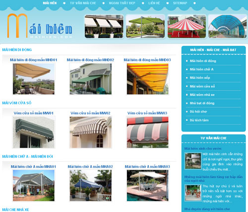 Mái hiên – Mái che – Nhà bạt – Mái vòm – Mái hiên di động – Giới thiệu website mới