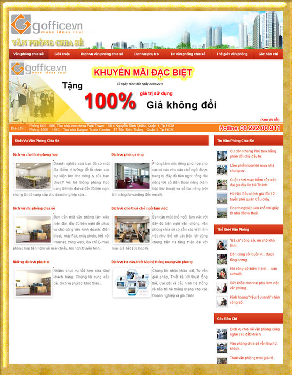 Dịch vụ văn phòng chia sẻ – Giới thiệu website mới