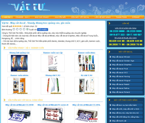 Vật tư – Máy cắt decal – Standy, khung treo quảng cáo, giá cuốn – Giới thiệu website mới