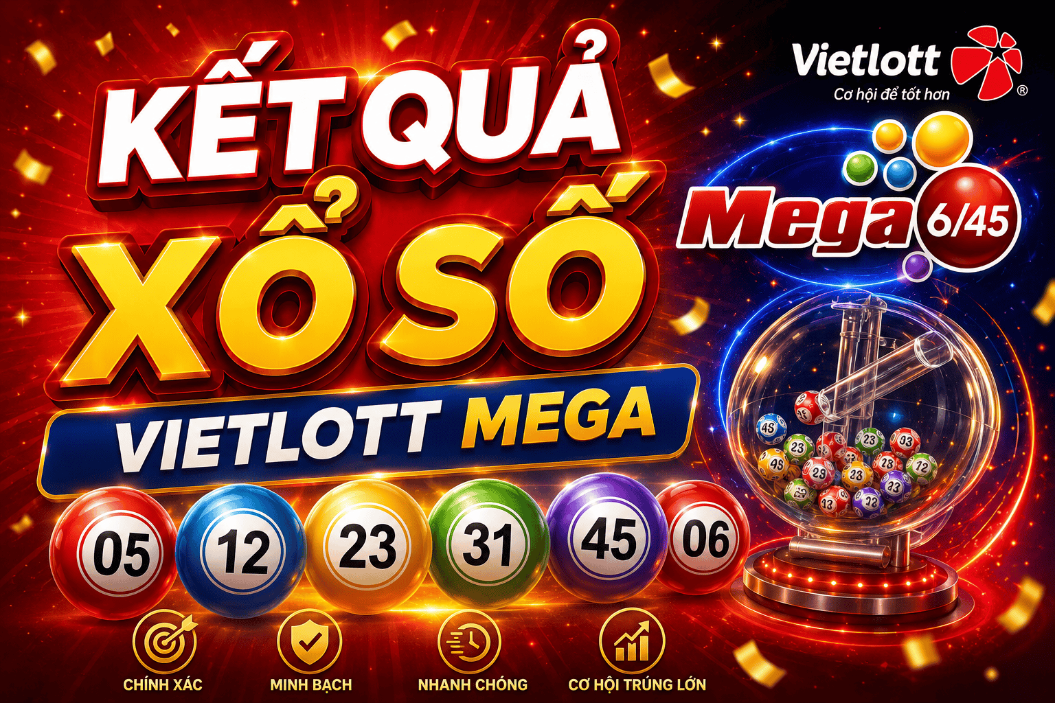 Tra cứu xổ số Vietlott 24/5: Cơ hội trúng độc đắc Mega 6/45 tối nay đầy đủ nhất